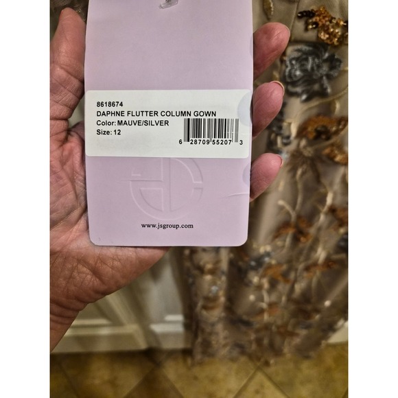 JS Collections Daphne Flutter Column Gown Mauve Sequin Floral Dress 12 NEW - Picture 9 of 16